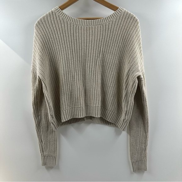 Aeropostale Sweaters - Aeropostale Beige Cropped Knit Sweater with Crisscross Back – Size Medium